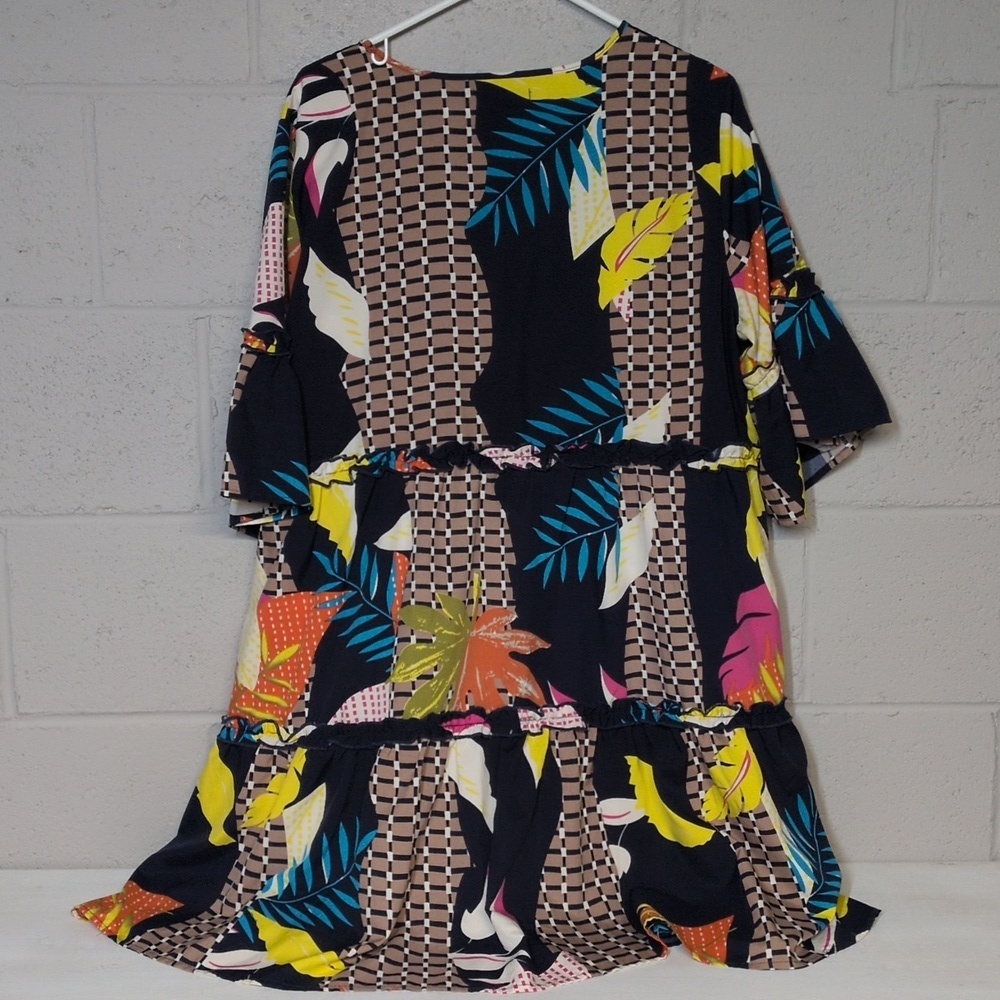 Colorful Patterned V-Neck Tiered Tunic Dress Size XL, Flowy Dress, like new - Picture 6 of 6